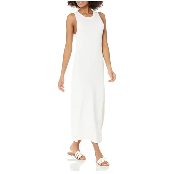 The Drop | Women’s Whisper White Gabriela High Neck A-line Side-Slit Maxi Dress - Picture 3 of 9